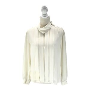 Vintage SK & Company Blouse Pleated Front Sheer Light Cream High Neck Size 10